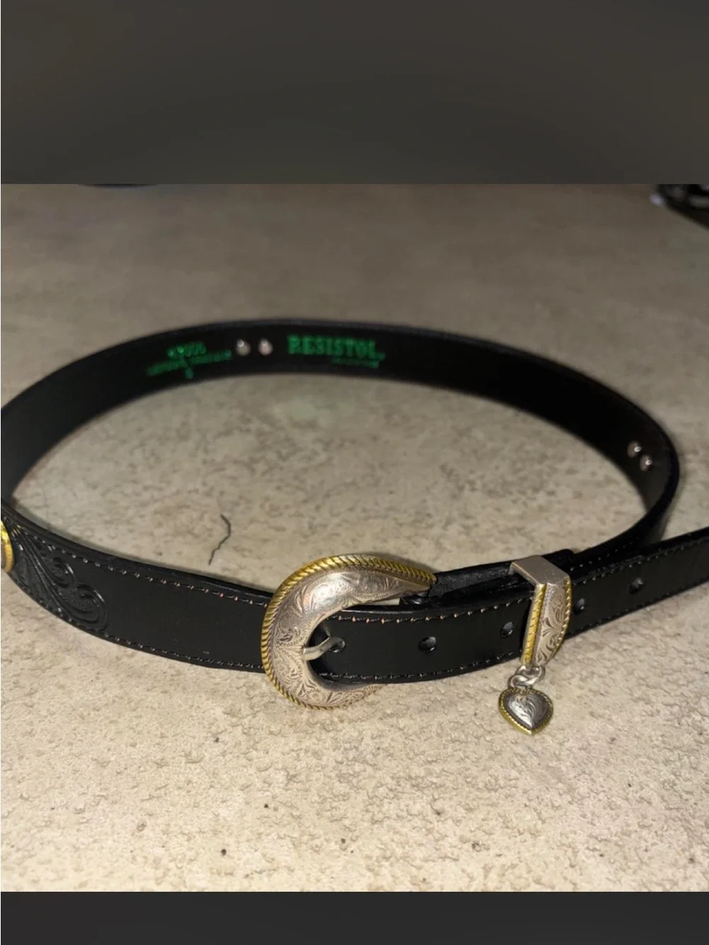 Resistol vintage black leather belt with silver buckle
